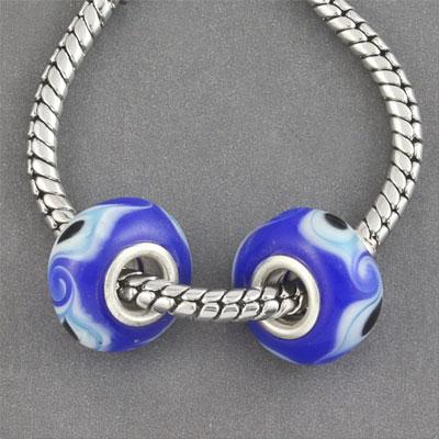 13mm Nautical Blue Swirl Rondelle Large Metal Hole Glass Beads - Goody Beads