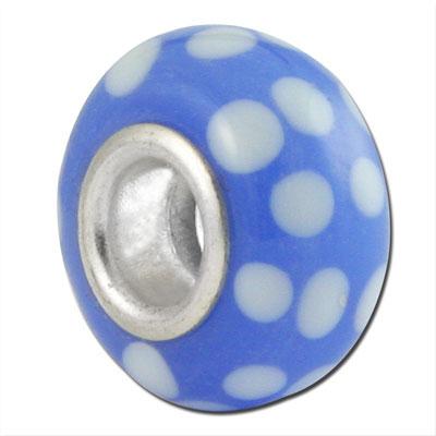 13mm Blue with White Dots Large Metal Hole Glass Beads - Goody Beads