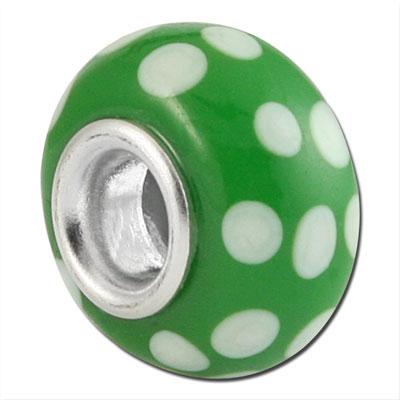 13mm Green with White Dots Large Metal Hole Glass Beads - Goody Beads