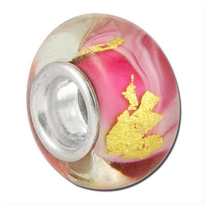 13mm Pink with Gold Foil Lining Large Metal Hole Glass Beads - Goody Beads