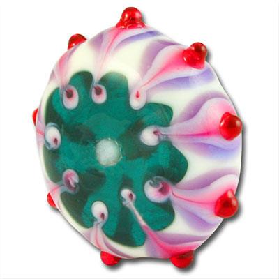 24mm Teal and Red Pinwheel Lampwork Bead - Goody Beads