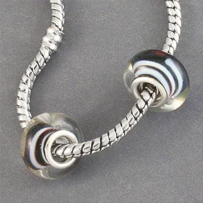 13mm Black with White Spiral Rondelle Large Metal Hole Glass Beads - Goody Beads