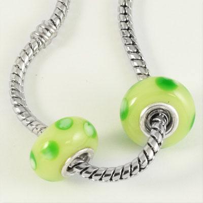 13mm Light Green with Green Dots Rondelle Large Metal Hole Glass Beads - Goody Beads