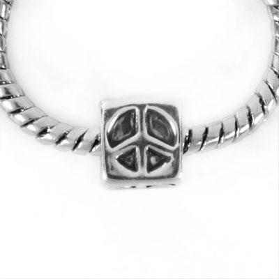 8mm Square Peace Sign Design Large Hole Bead - Rhodium Plated - Goody Beads