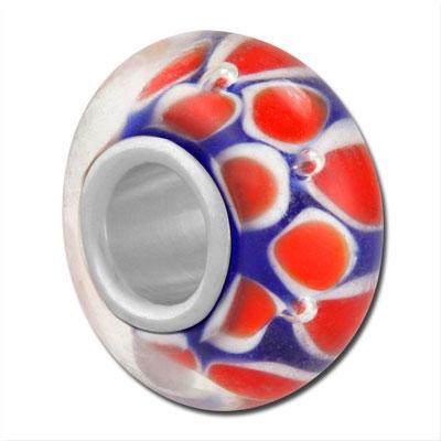 14mm Blue with Red Petals Large Hole Glass Beads - Goody Beads