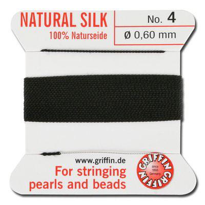 Griffin Bead Cord 100% Silk - No. 4 (0.60mm) Black - Goody Beads