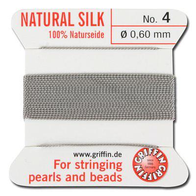 Griffin Bead Cord 100% Silk - No. 4 (0.60mm) Gray - Goody Beads