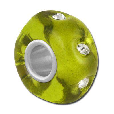 14mm Olive Green with Rhinestones Large Hole Beads - Goody Beads