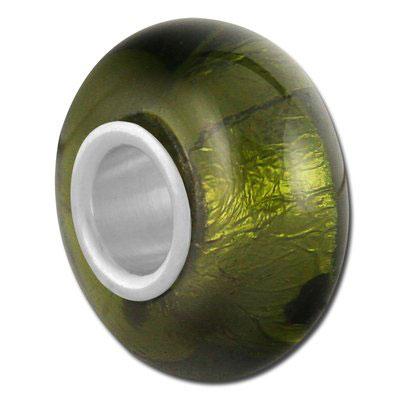 13mm Olive Green Murano Style Large Hole Beads - Goody Beads