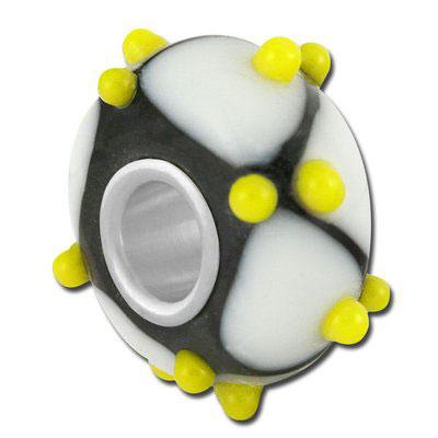 13mm Black White and Yellow Large Hole Bead - Goody Beads