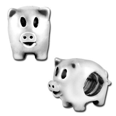 15mm Piggy Bank Large Hole Bead - Rhodium Plated - Goody Beads