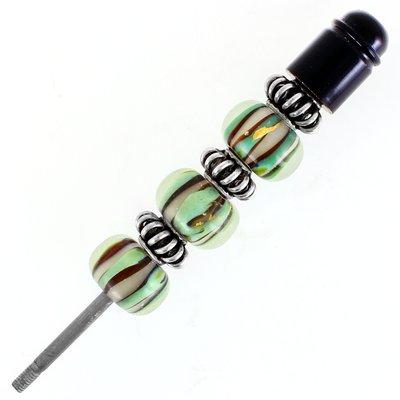 14mm Clear with Green Stripes Rondelle Lampwork Beads - Goody Beads