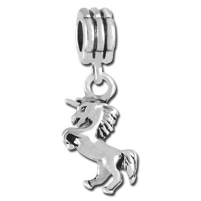 12mm Unicorn Charm Large Hole Bead - Rhodium Plated - Goody Beads