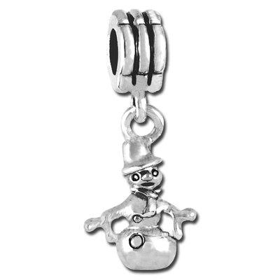 15mm Snowman Charm Large Hole Bead - Rhodium Plated - Goody Beads