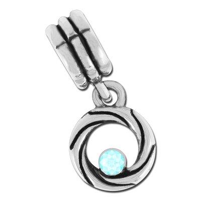 12mm Twisted Round with Aquamarine In-Set Charm - Rhodium Plated - Goody Beads