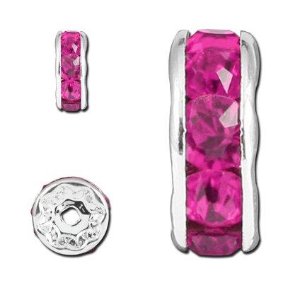 10mm Silver Plated Fuchsia Rhinestone Rondelle Beads - Goody Beads