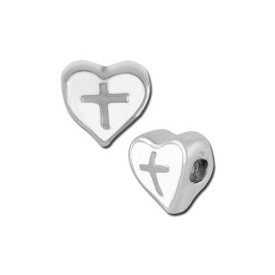 Petite White Enamel Heart with Cross Bead - Interchangeable - Goody Beads