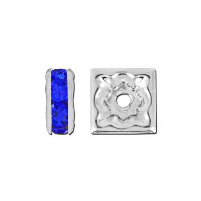 6mm Silver Plated Sapphire Rhinestone Squaredelle Beads - Goody Beads