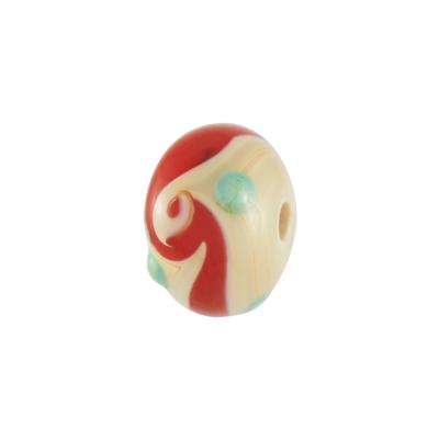 12mm Tan with Red and Green Designs Rondelle Lampwork Beads - Goody Beads