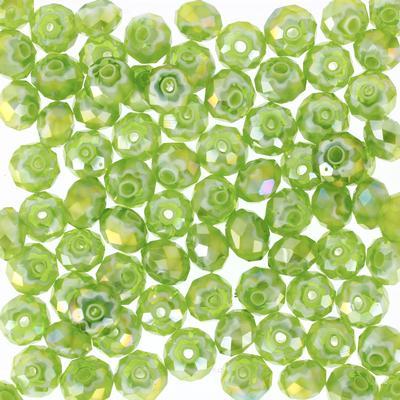 8mm Faceted Rondelle Lime Green Millefiori Beads with AB Finish - Goody Beads