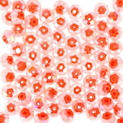 8mm Faceted Rondelle Light Pink with Orange Millefiori Beads with AB Finish - Goody Beads