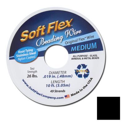 Soft Flex MEDIUM Gauge 0.019 Inch Diameter Beading Wire - Black 10 Feet