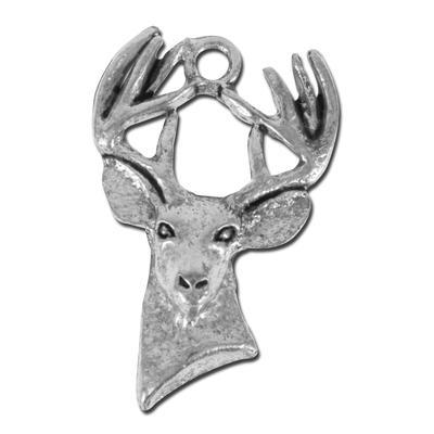 22mm Antique Silver Deer Head Pewter Charm - Goody Beads