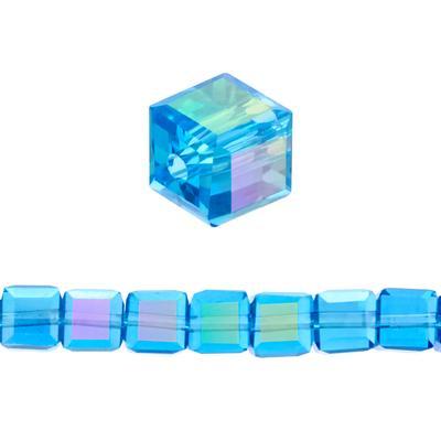 6mm Faceted Cube AB Turquoise Glass Crystal Beads