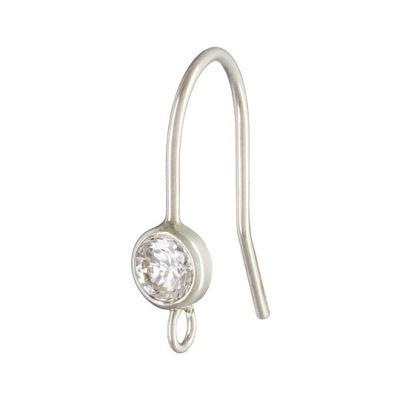 Cubic Zirconia Crystal Sterling Silver Ear Wire with Ring