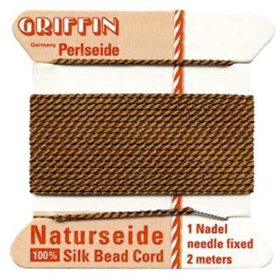 Griffin Bead Cord 100% Silk - No. 0 (0.30mm) Brown - Goody Beads