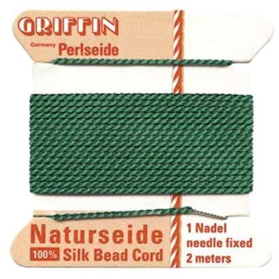 Griffin Bead Cord 100% Silk - No. 2 (0.45mm) Green - Goody Beads