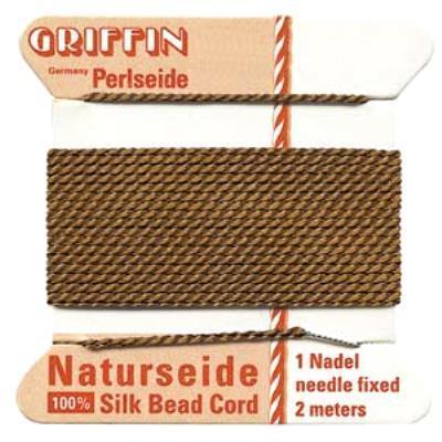 Griffin Bead Cord 100% Silk - No. 8 (0.80mm) Brown - Goody Beads