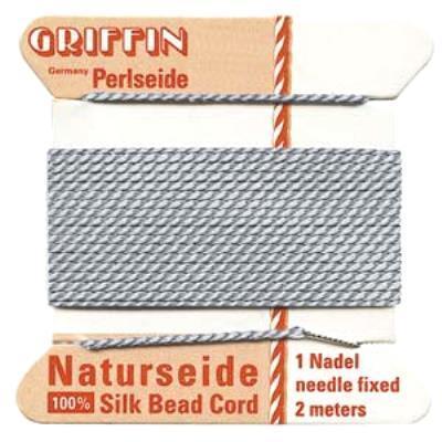 Griffin Bead Cord 100% Silk - No. 8 (0.80mm) Gray - Goody Beads