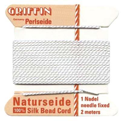 Griffin Bead Cord 100% Silk - No. 8 (0.80mm) White - Goody Beads