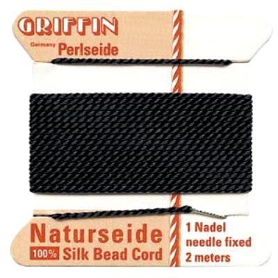 Griffin Bead Cord 100% Silk - No. 12 (0.98mm) Black - Goody Beads