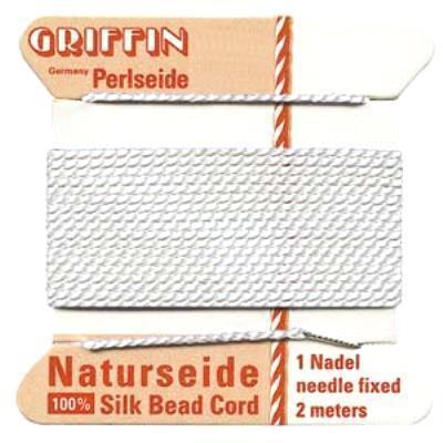 Griffin Bead Cord 100% Silk - No. 12 (0.98mm) White - Goody Beads