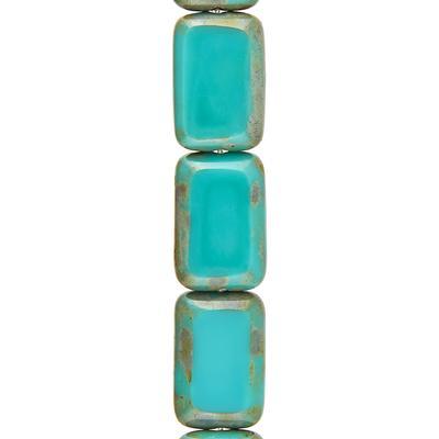 12mm Turquoise Picasso Table Cut Rectangle Czech Glass Beads - Goody Beads