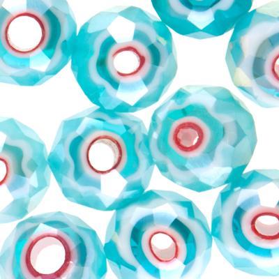 8mm Faceted Rondelle Turquoise Millefiori Beads with AB Finish - Goody Beads