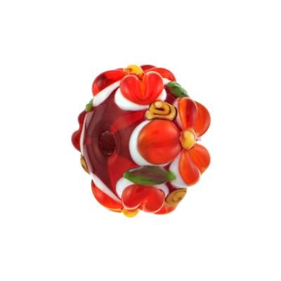 15mm Orange Allover Flowers Rondelle Glass Beads - Goody Beads