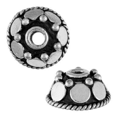 10mm Silver Plated Bali Style Shiny Circles Pattern Bead Caps - Goody Beads