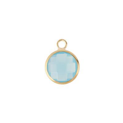 10mm Round Aqua Faceted Glass Charm with Gold Plating - Goody Beads