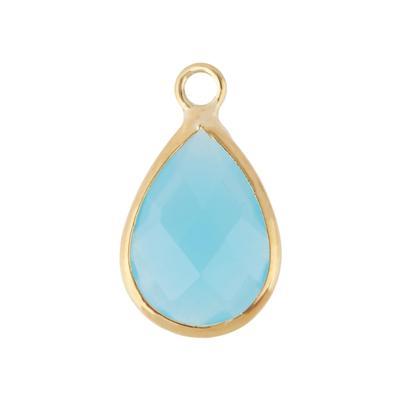 10x14mm Oval Aqua Faceted Glass Charm with Gold Plating - Goody Beads