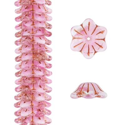 12x11mm Pink Fuchsia Crystal White Mix Wide Bellflower Czech Glass Beads from Raven's Journey