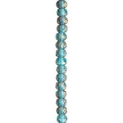 5x3mm Aquamarine Transparent with Antique Gold Finish Rondelle Czech Glass Beads from Raven's Journey - Goody Beads