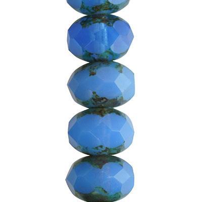 9x6mm Sapphire Opaline with Picasso Rondelle Czech Glass Beads from Raven's Journey - Goody Beads