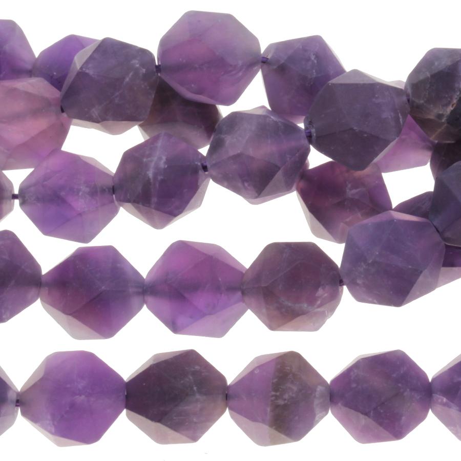 MATTE Amethyst 10mm Star Cut Round 15-16 Inch