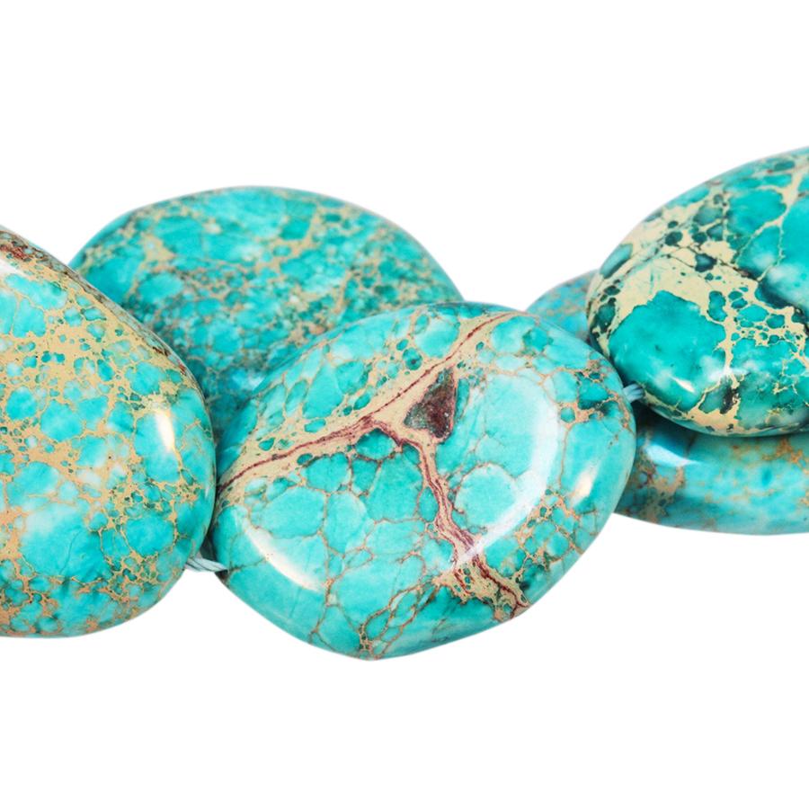 Aqua (Dyed) Impression Jasper 25x35mm Free Form Oval 8-Inch