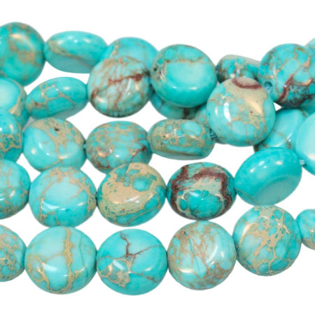 Aqua (Dyed) Impression Jasper 8mm Puff Coin 8-Inch