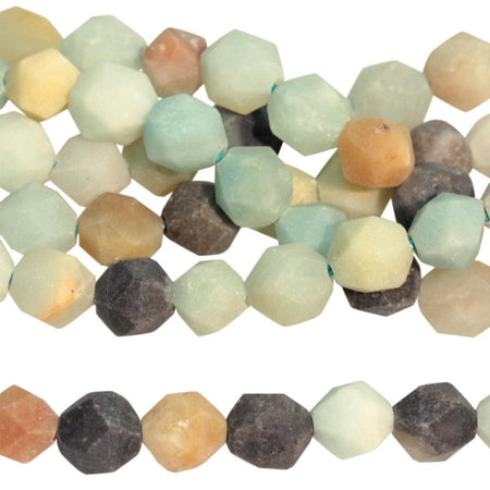 MATTE Black-Gold Amazonite 6mm Star Cut Round 15-16 Inch