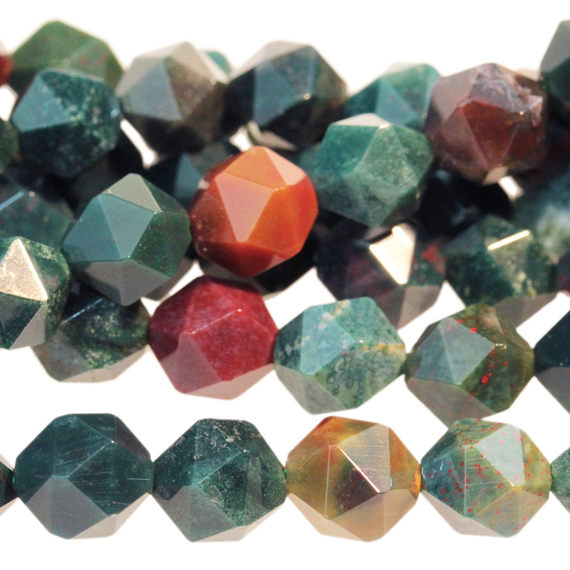 Bloodstone 8mm Star Cut Round 15-16 Inch